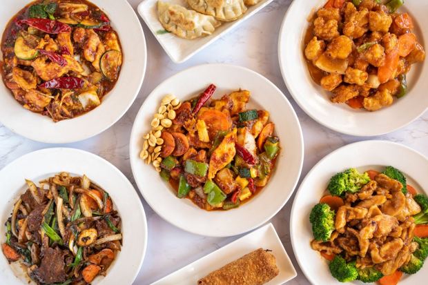 A spread of Autumn Court dishes on the table, photographed from above